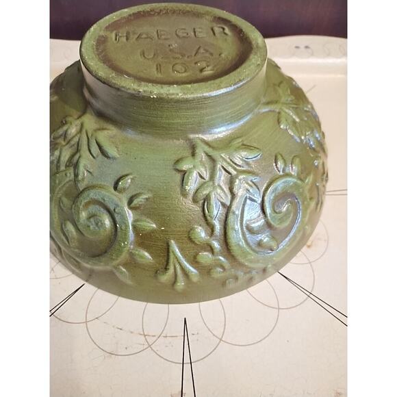 Vintage Haeger Pottery Bowl Planter Avocado Green Pedestal Footed MCM USA - Picture 7 of 8